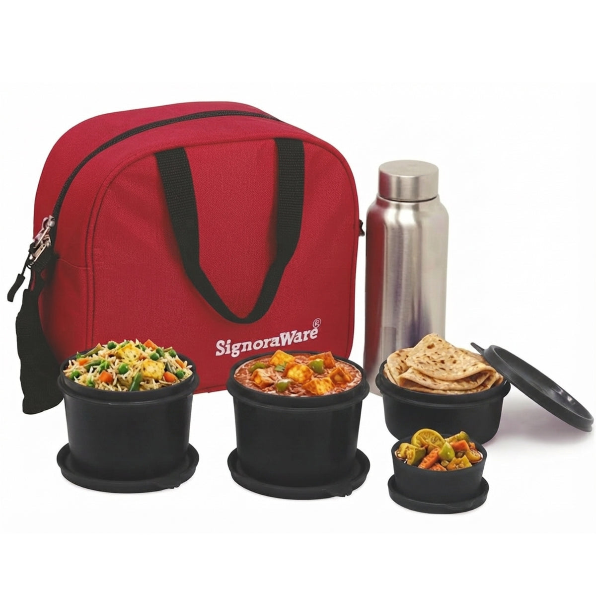 MS Steel Lunch Box with Bottle