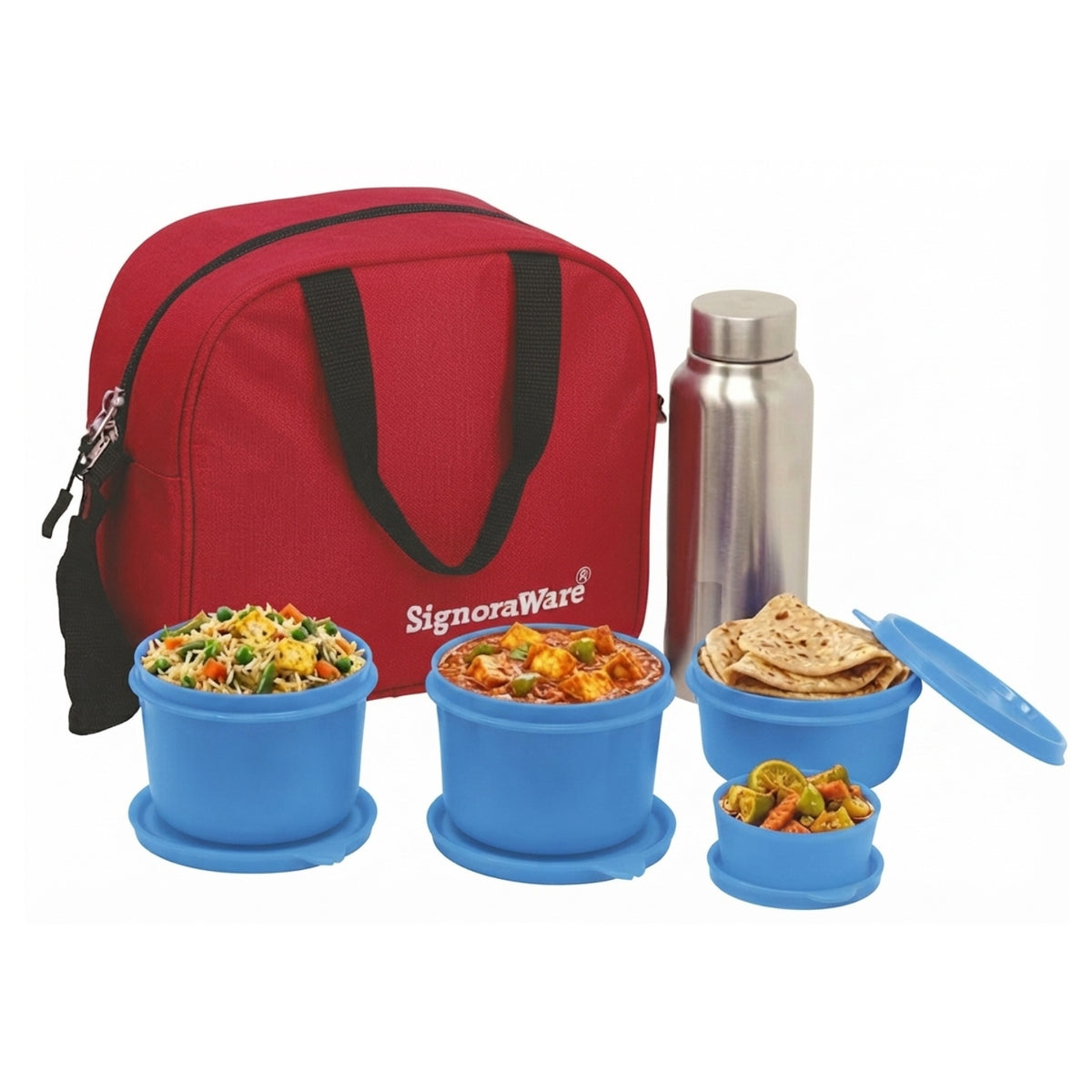 MS Steel Lunch Box with Bottle
