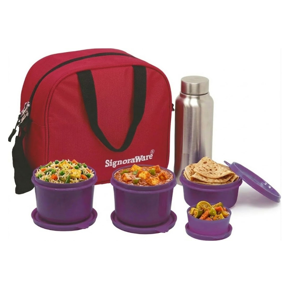 MS Steel Lunch Box with Bottle