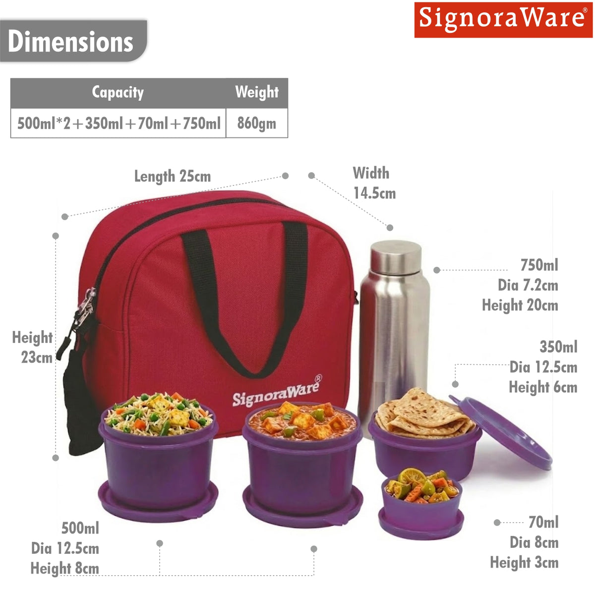 MS Steel Lunch Box with Bottle