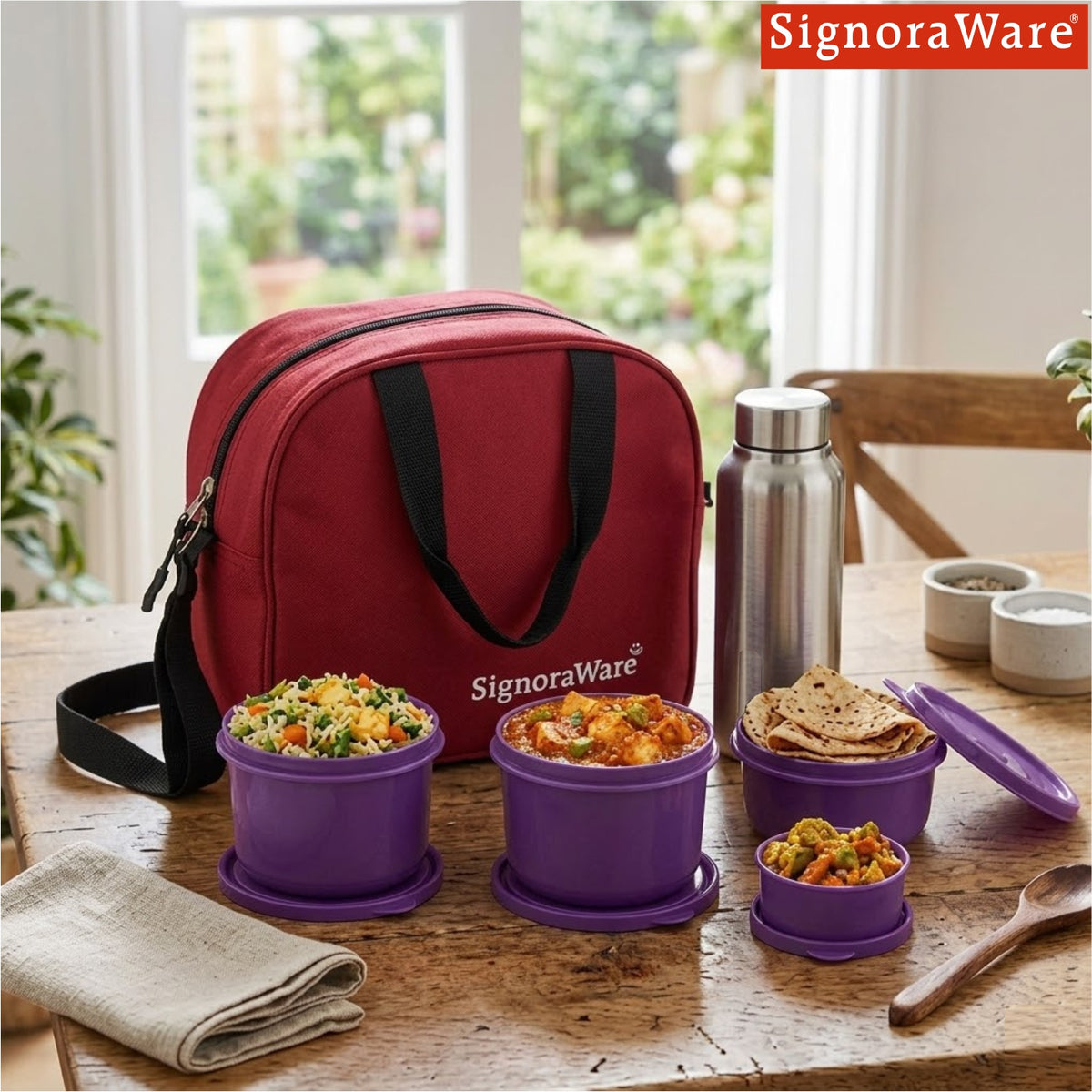 MS Steel Lunch Box with Bottle