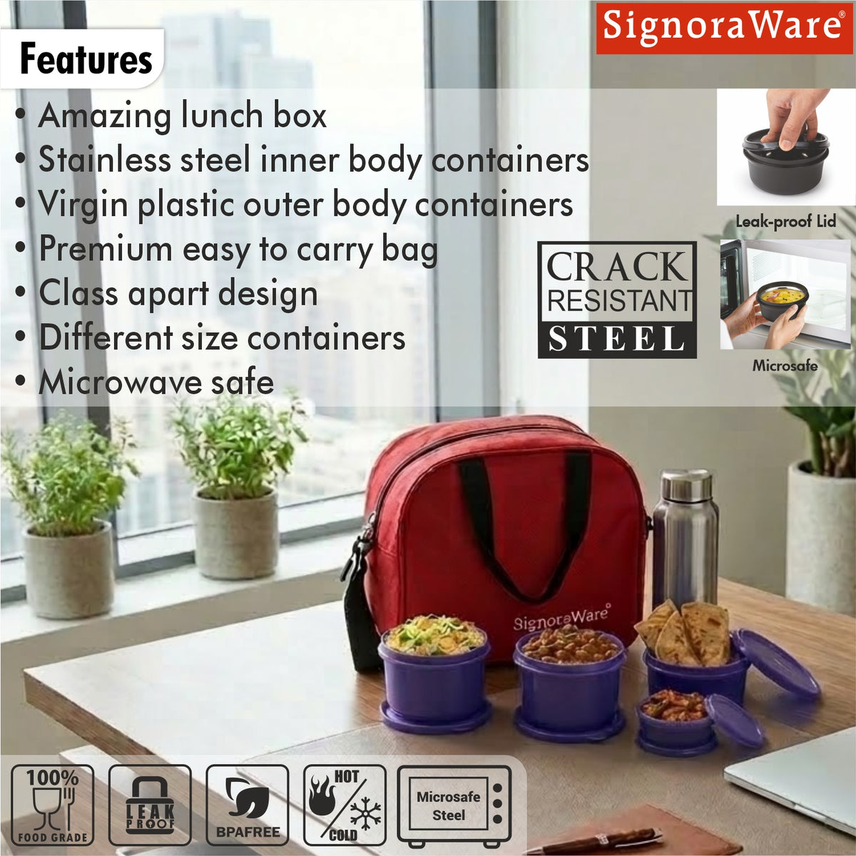 MS Steel Lunch Box with Bottle