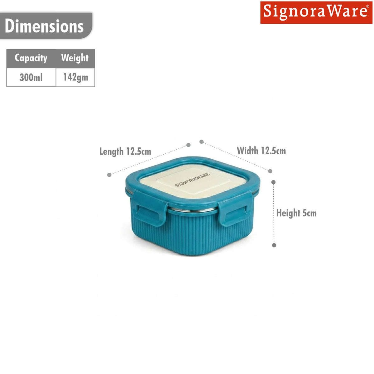 Lock N Store Microsafe Steel Square with Steel Lid 300 ml