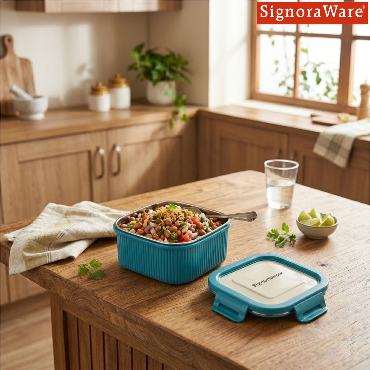 Lock N Store Microsafe Steel Square with Steel Lid 300 ml