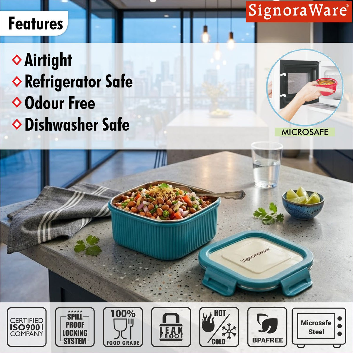 Lock N Store Microsafe Steel Square with Steel Lid 300 ml