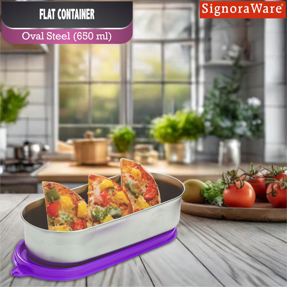 Flat Container Oval Steel 650 ml