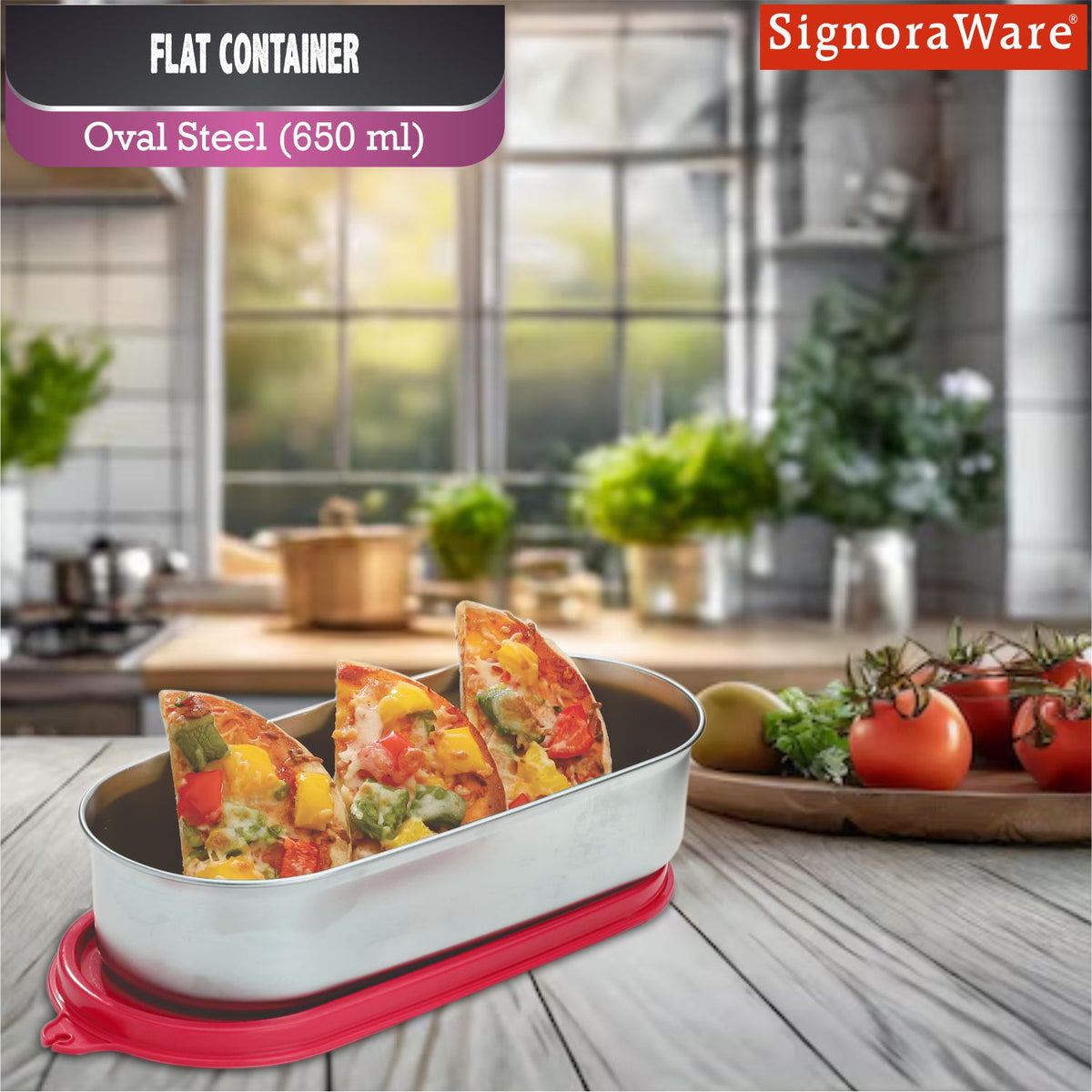 Flat Container Oval Steel 650 ml