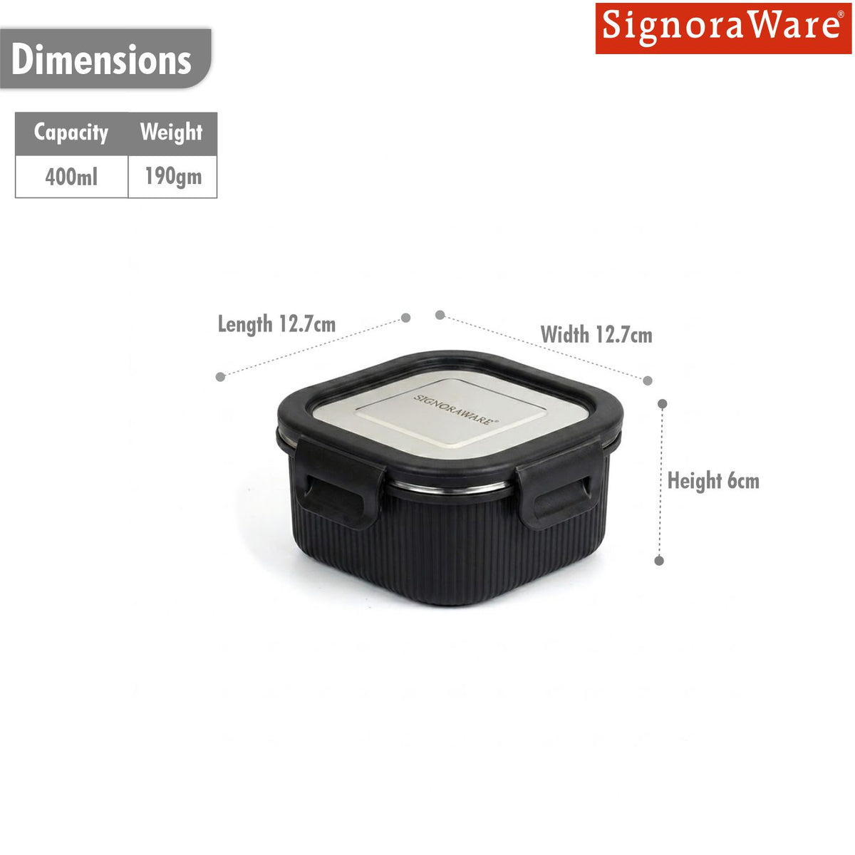Lock N Store Microsafe Square Steel Container 400 ml