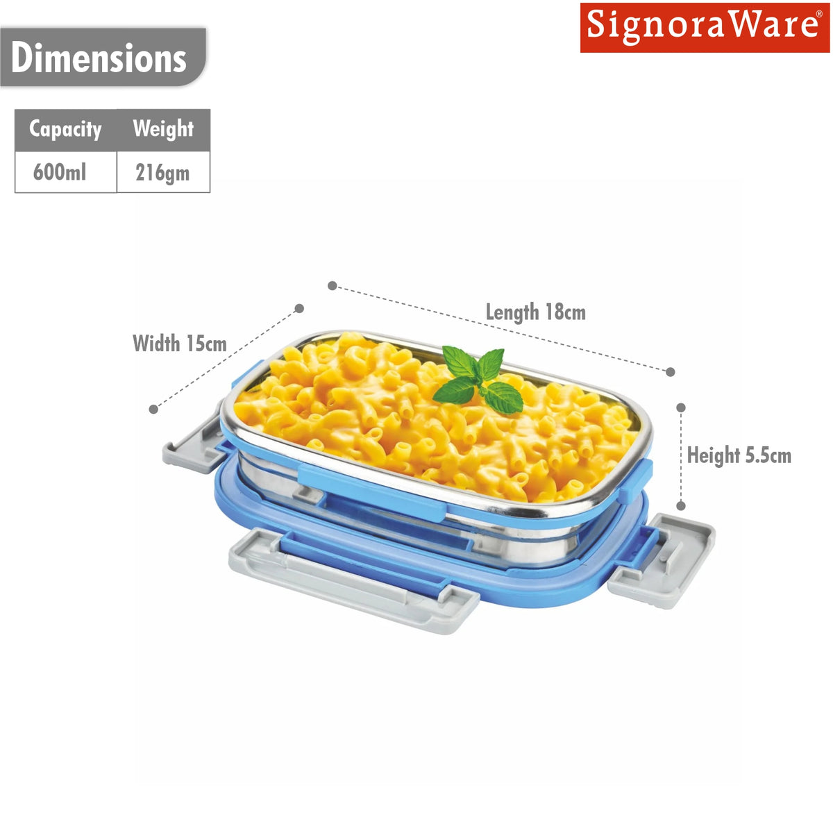 Lock N Store Steel Rectangular 650 ml. with Steel Lid