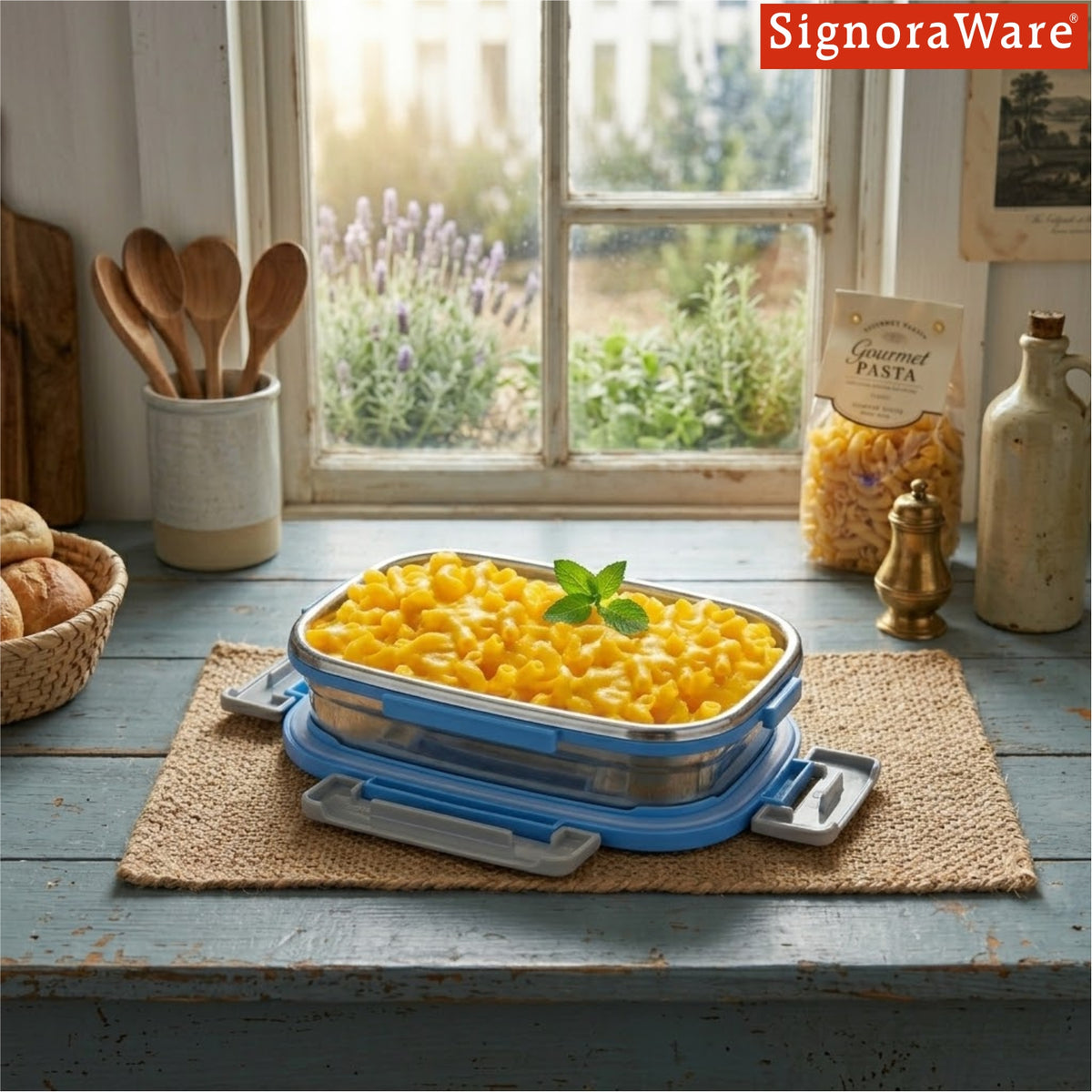 Lock N Store Steel Rectangular 650 ml. with Steel Lid