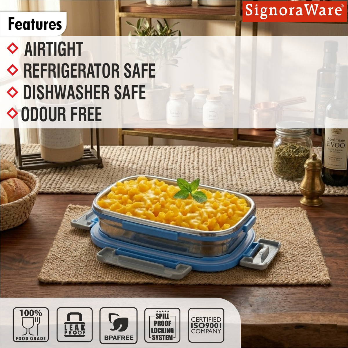 Lock N Store Steel Rectangular 650 ml. with Steel Lid