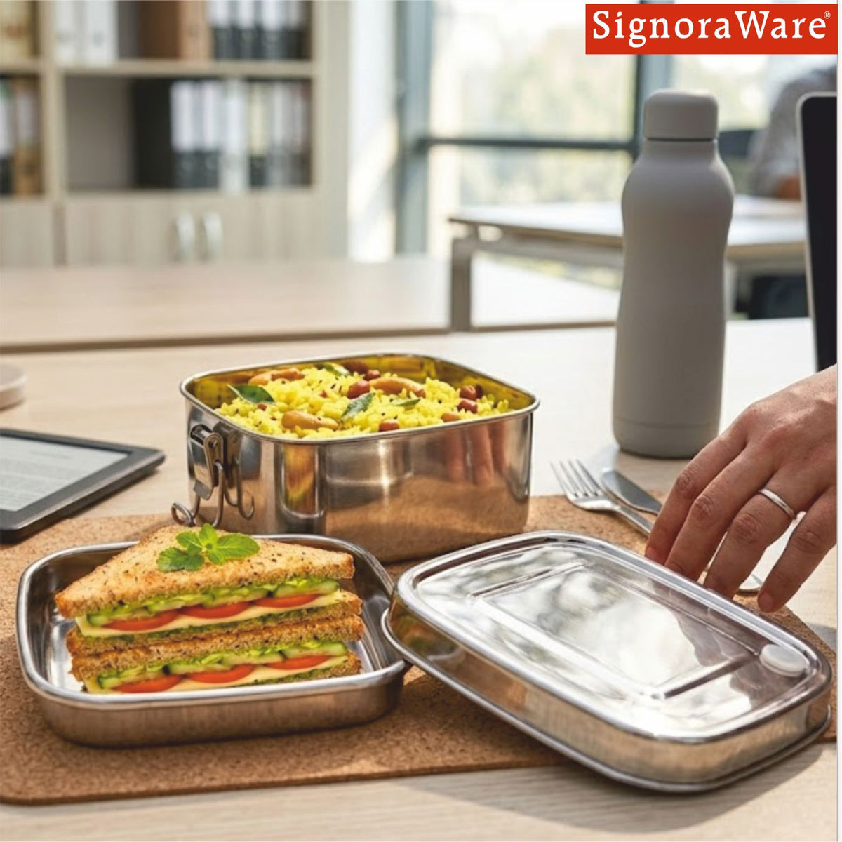 All Steel Square Small 550ml Lunch Box