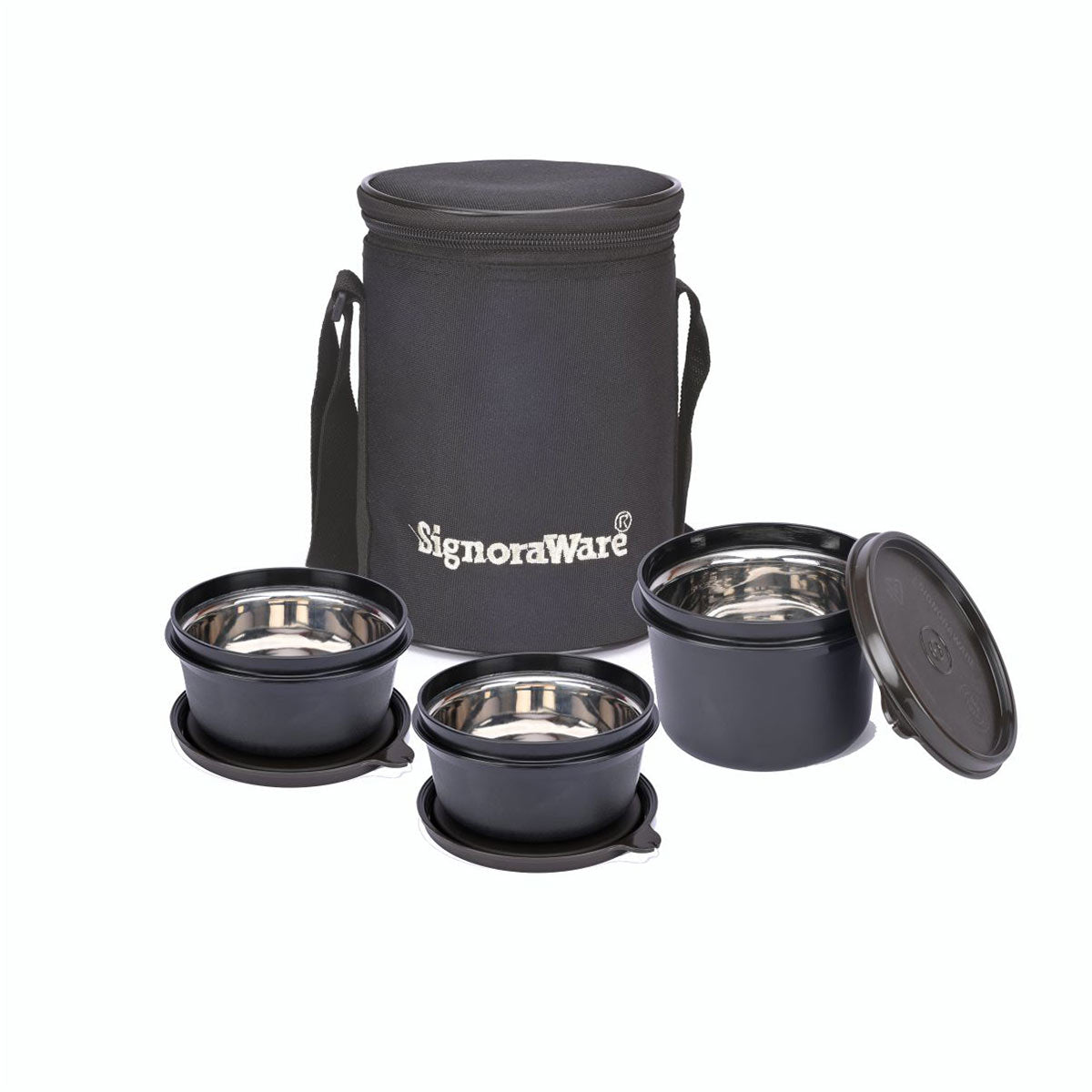 Monarch Executive Medium Microsafe Steel |Microwave Safe Lunch Box (3 Stainless Steel Containers + Insulated Bag) (500ml+350ml+350ml) , Set of 3 | Office Series