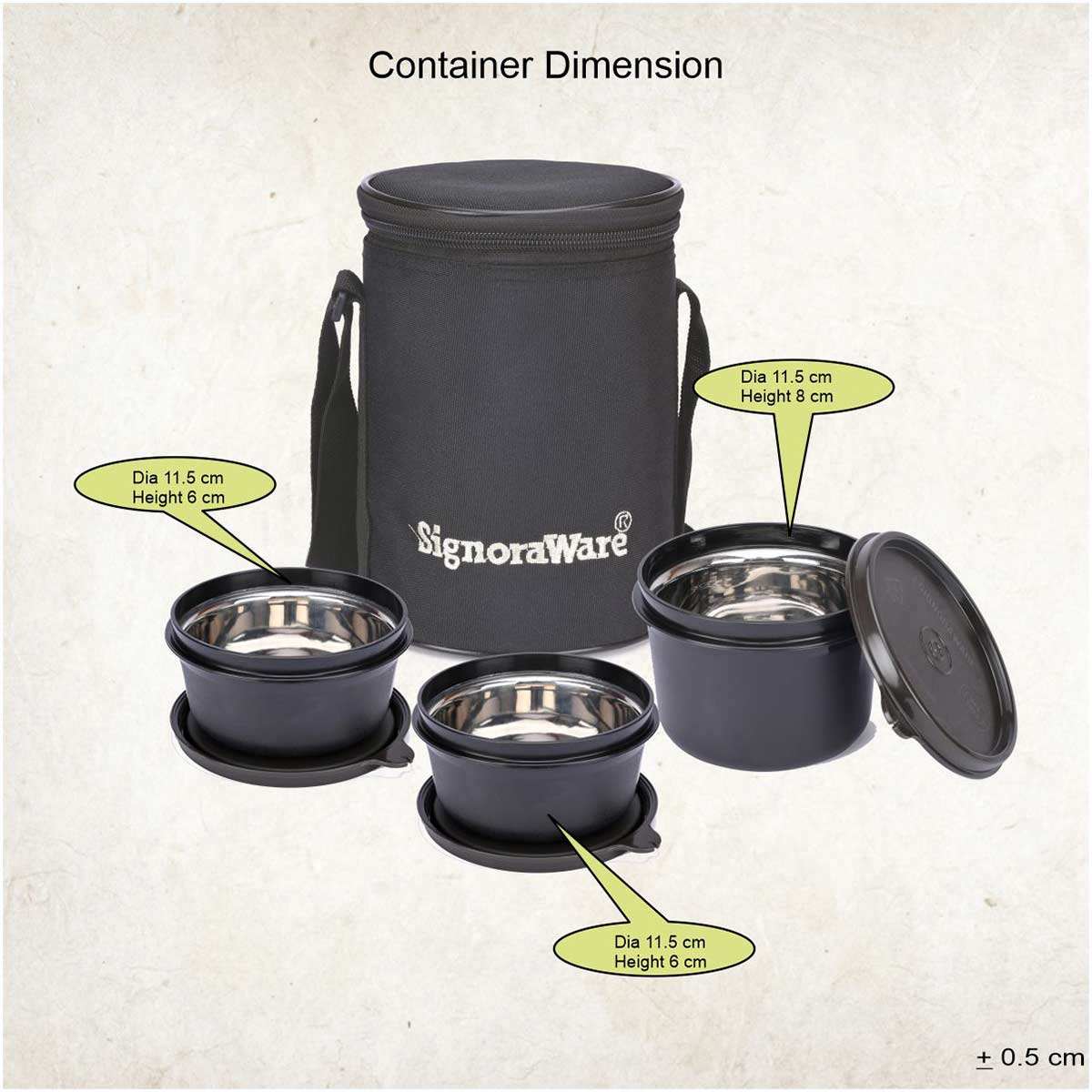 Monarch Executive Medium Microsafe Steel |Microwave Safe Lunch Box (3 Stainless Steel Containers + Insulated Bag) (500ml+350ml+350ml) , Set of 3 | Office Series