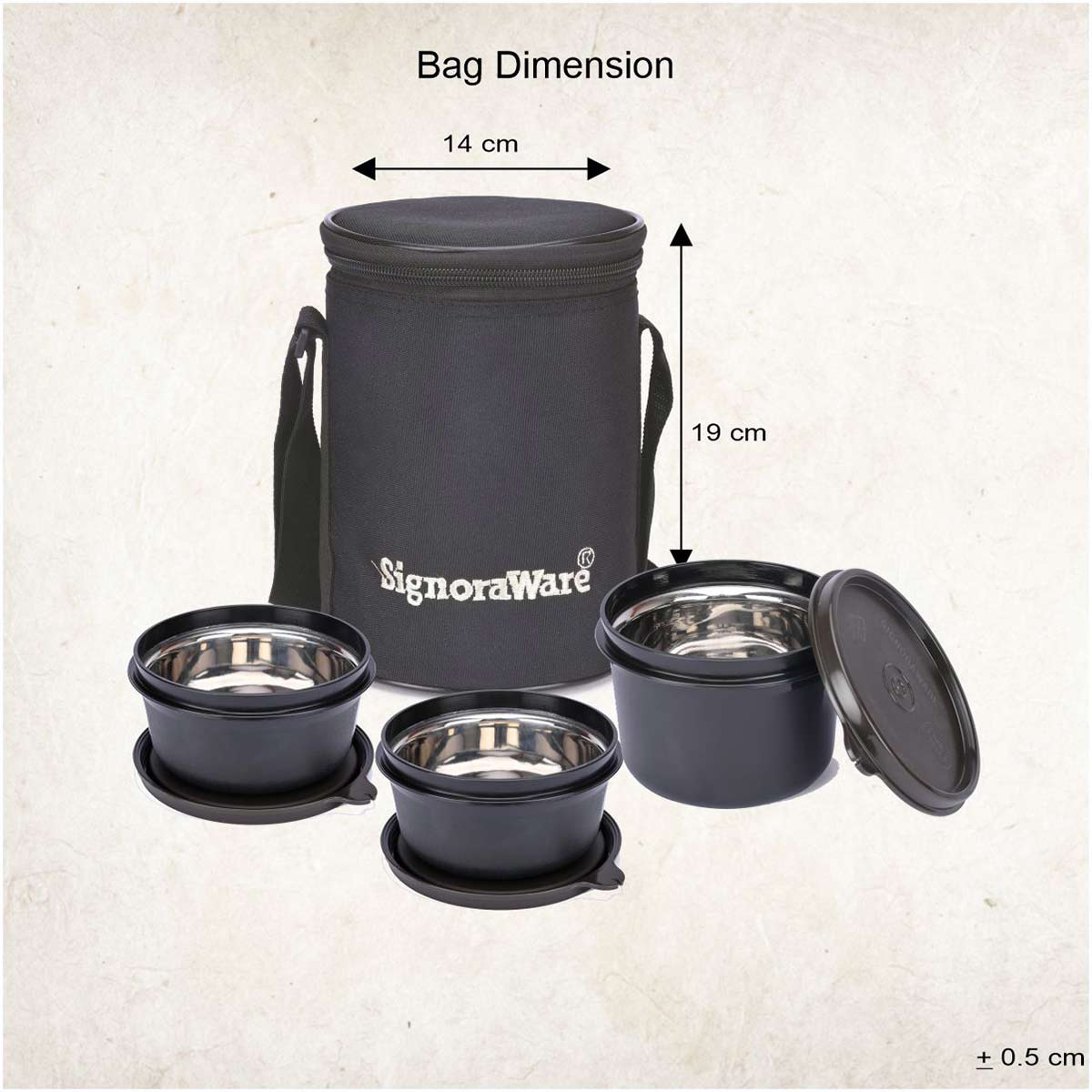Monarch Executive Medium Microsafe Steel |Microwave Safe Lunch Box (3 Stainless Steel Containers + Insulated Bag) (500ml+350ml+350ml) , Set of 3 | Office Series