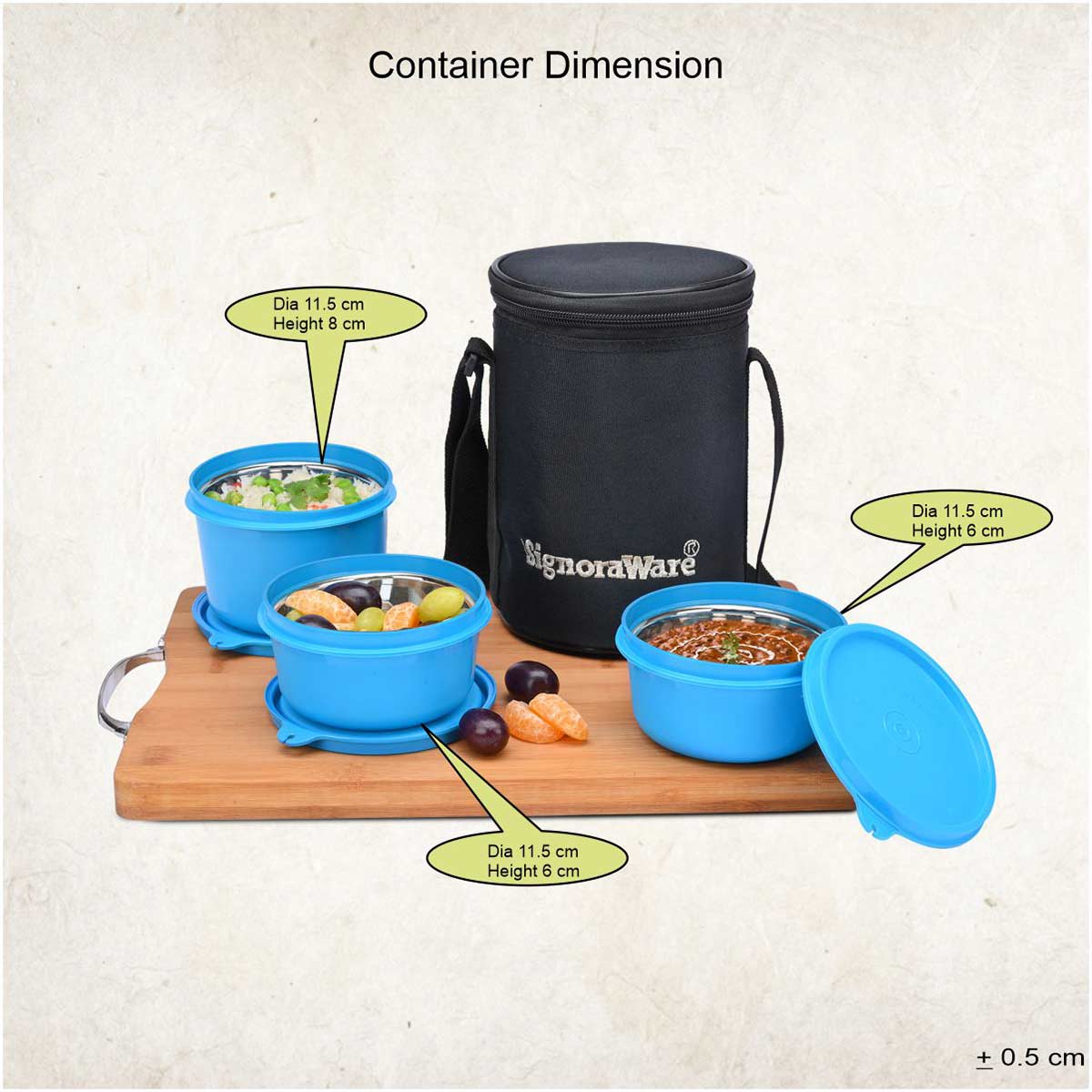 Monarch Executive Medium Microsafe Steel |Microwave Safe Lunch Box (3 Stainless Steel Containers + Insulated Bag) (500ml+350ml+350ml) , Set of 3 | Office Series