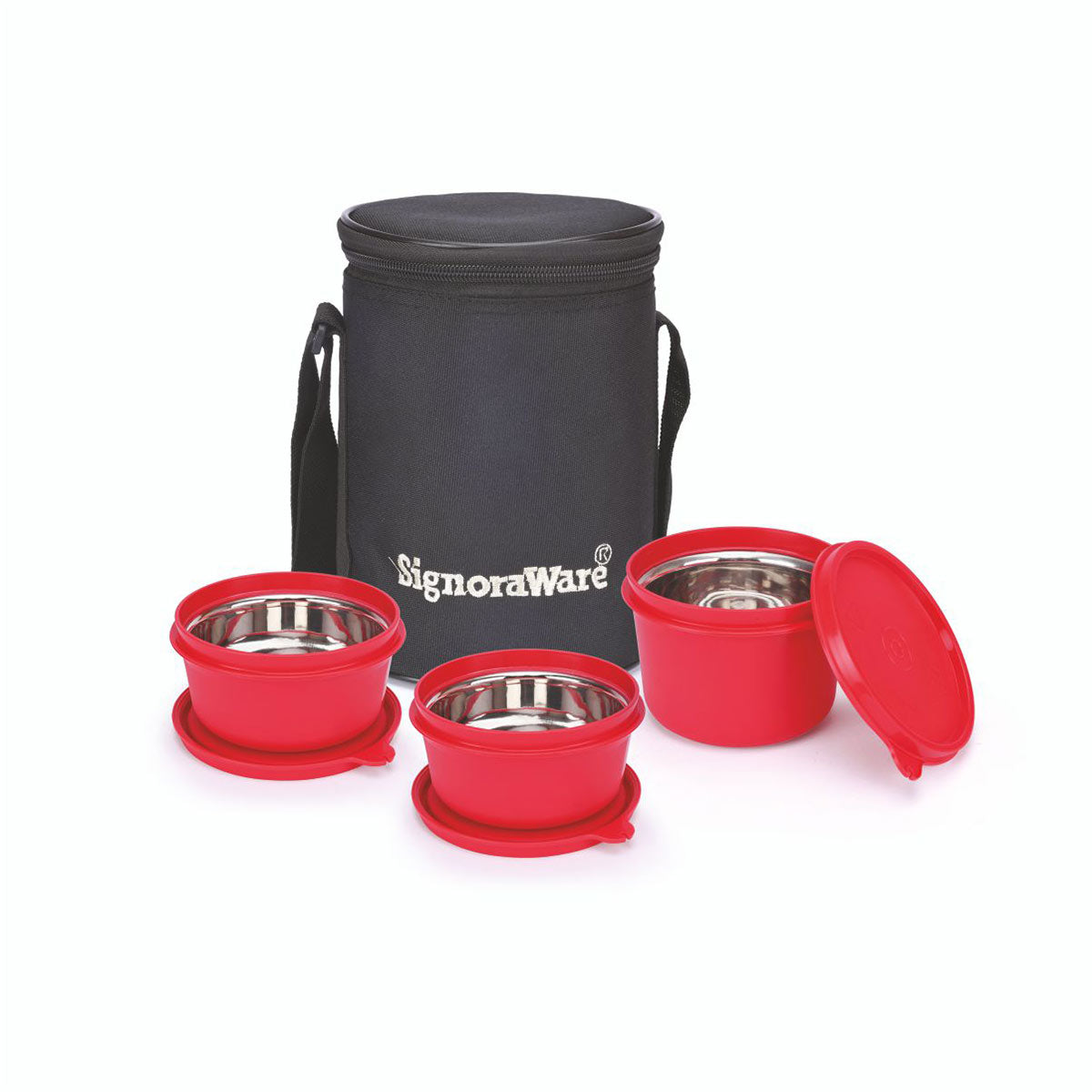 Monarch Executive Medium Microsafe Steel |Microwave Safe Lunch Box (3 Stainless Steel Containers + Insulated Bag) (500ml+350ml+350ml) , Set of 3 | Office Series