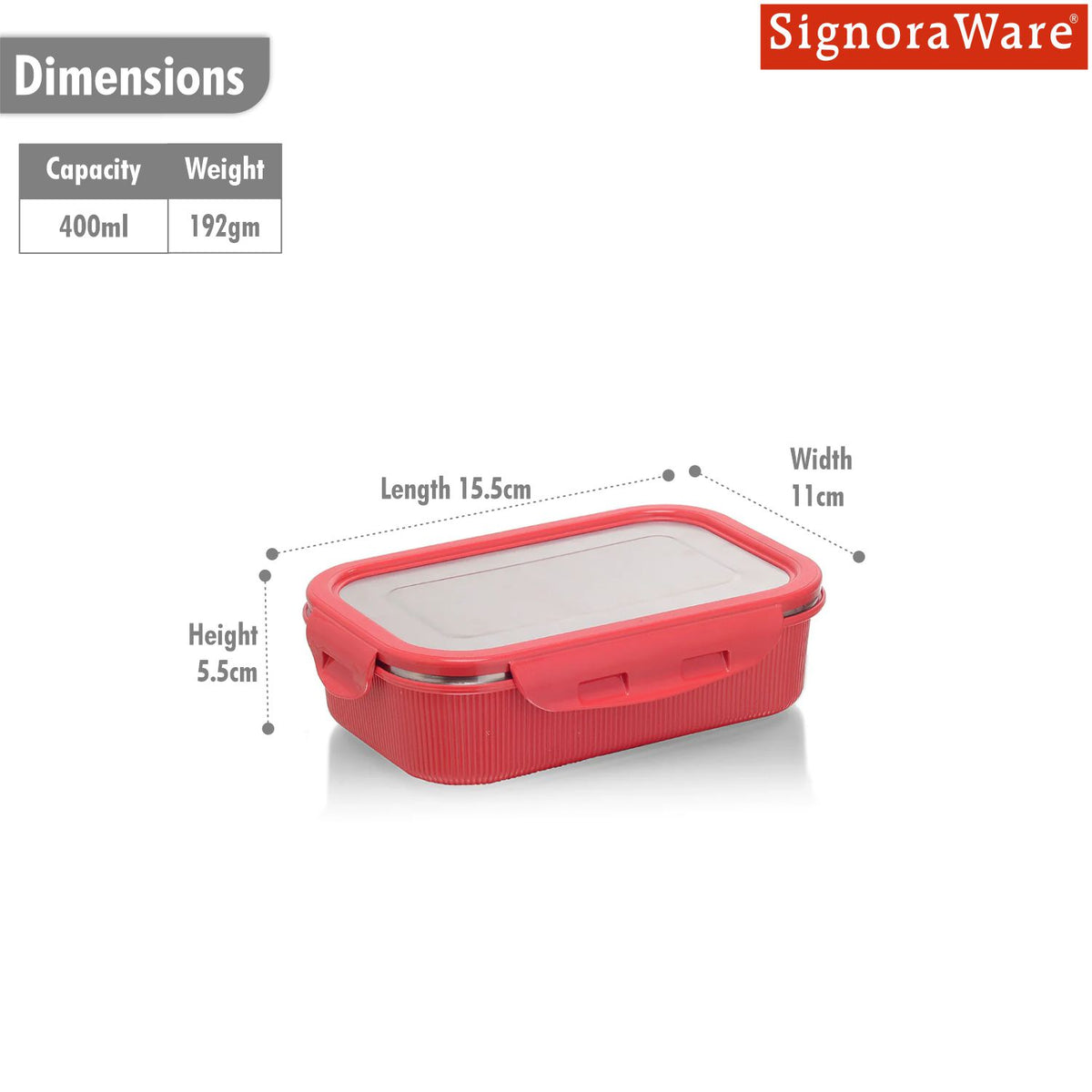 Lock 'N' Store Microsafe Steel Rectangular 400 ml with Steel Lid