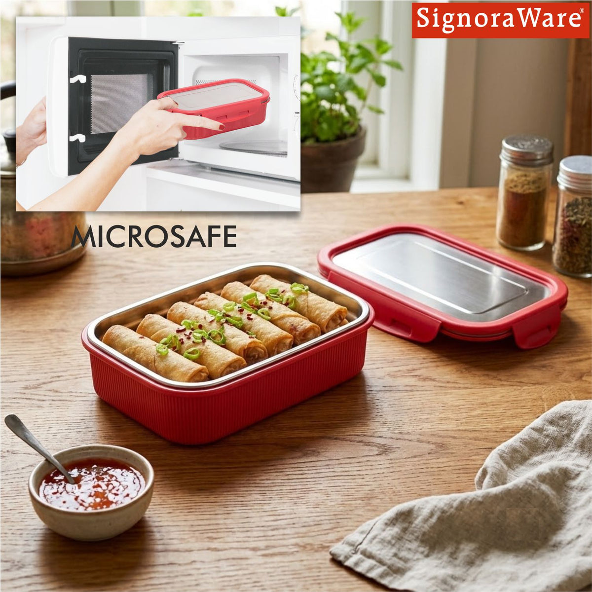 Lock 'N' Store Microsafe Steel Rectangular 400 ml with Steel Lid