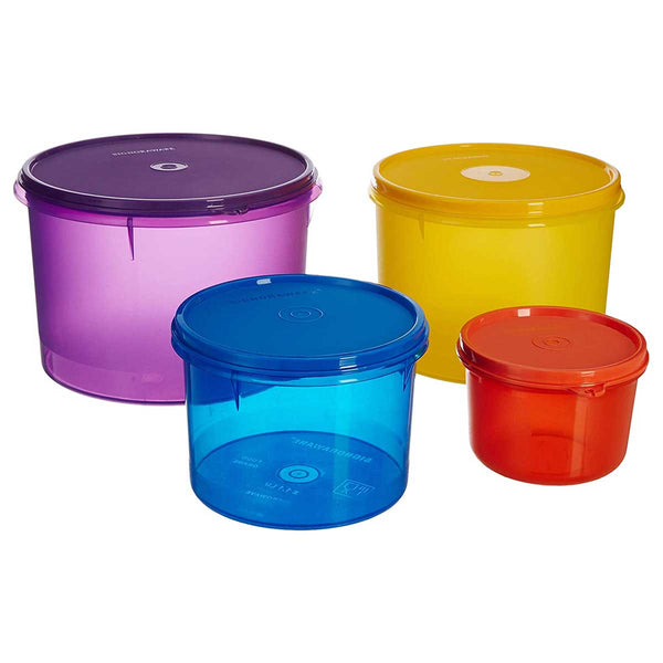 Modular Plastic Storage Container Round, Set of 4 ,( 3500 ml. + 2500 ml.+ 1100 ml.+ 450 ml.),Multicolor