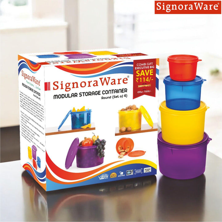 Modular Plastic Storage Container Round, Set of 4 ,( 3500 ml. + 2500 m ...