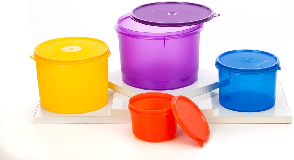 Modular Plastic Storage Container Round, Set of 4 ,( 3500 ml. + 2500 ml.+ 1100 ml.+ 450 ml.),Multicolor