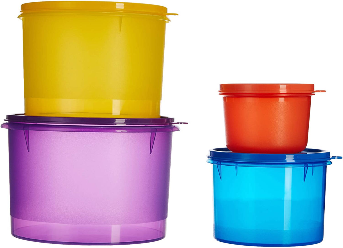 Modular Plastic Storage Container Round, Set of 4 ,( 3500 ml. + 2500 ml.+ 1100 ml.+ 450 ml.),Multicolor