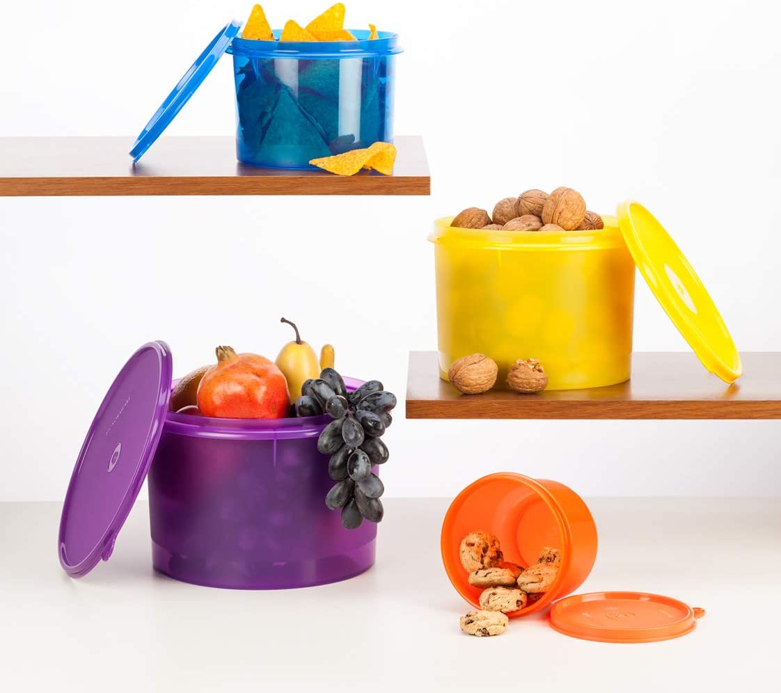 Modular Plastic Storage Container Round, Set of 4 ,( 3500 ml. + 2500 ml.+ 1100 ml.+ 450 ml.),Multicolor