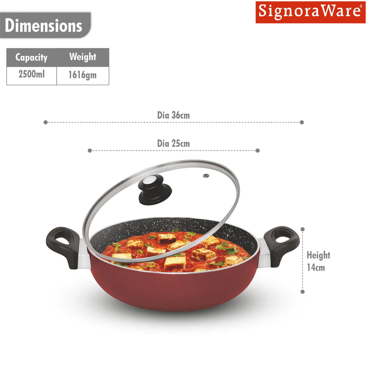 Perfecto Non Stick Kadhai 4 Coating 4mm 24cm
