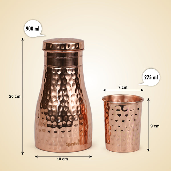 Damaru Bottle with 2 Glass (Hammered), 900ml + 275 ml Each Glass