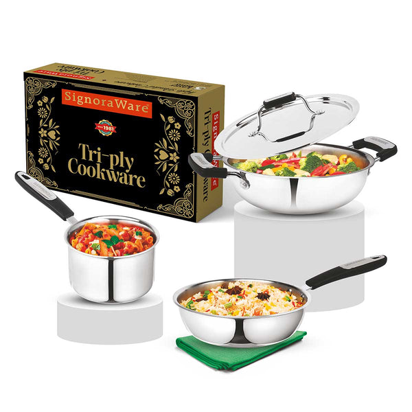 Artista Triply Prime (Kadhai 22cm, Frypan 22cm & Saucepan 14cm) -- WITHOUT LID --