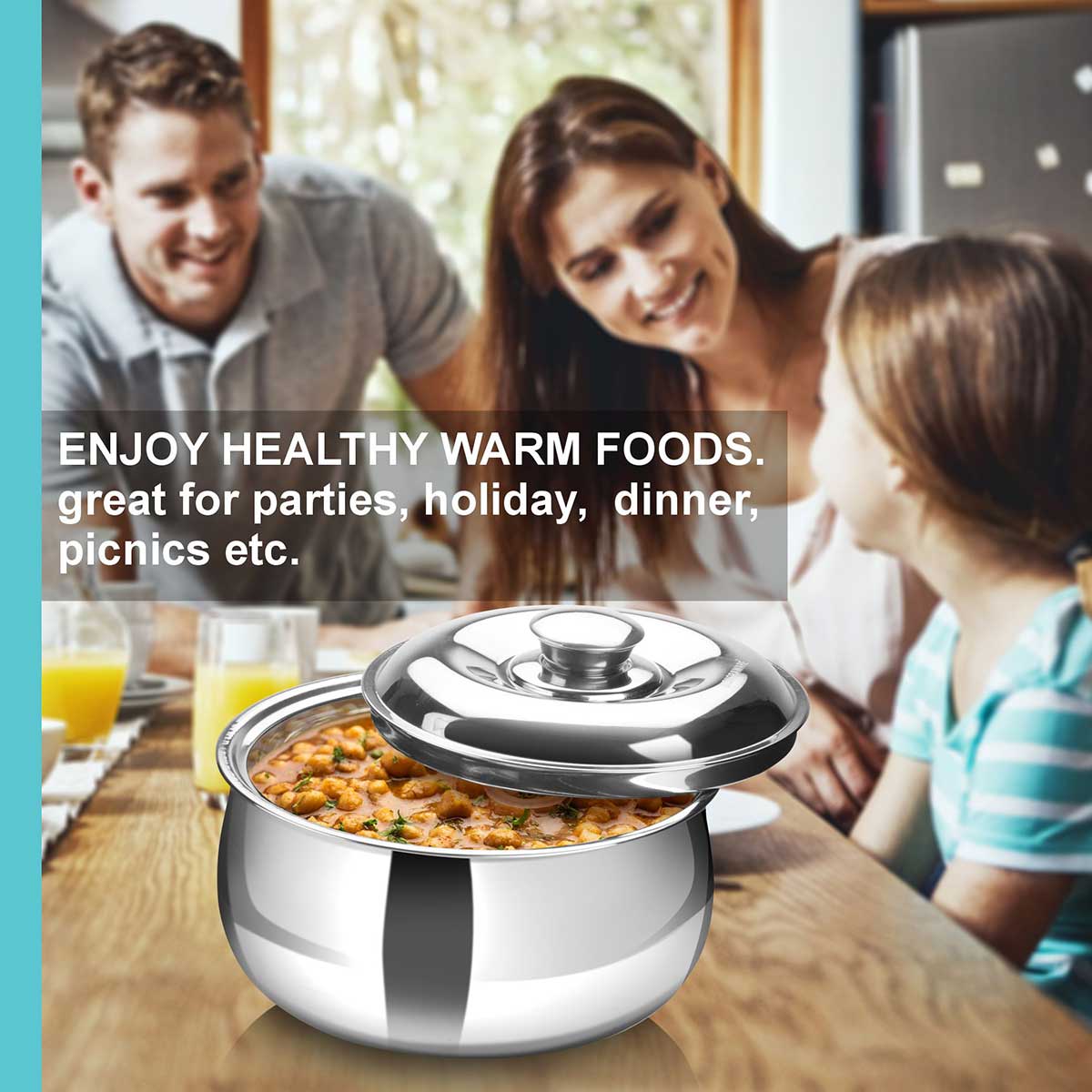 Hot Delight Casserole (Set of 2) 1500ml + 1000ml | Double Wall Stainless Steel Insulated Casserole | Keep Food Hot For Longer Time