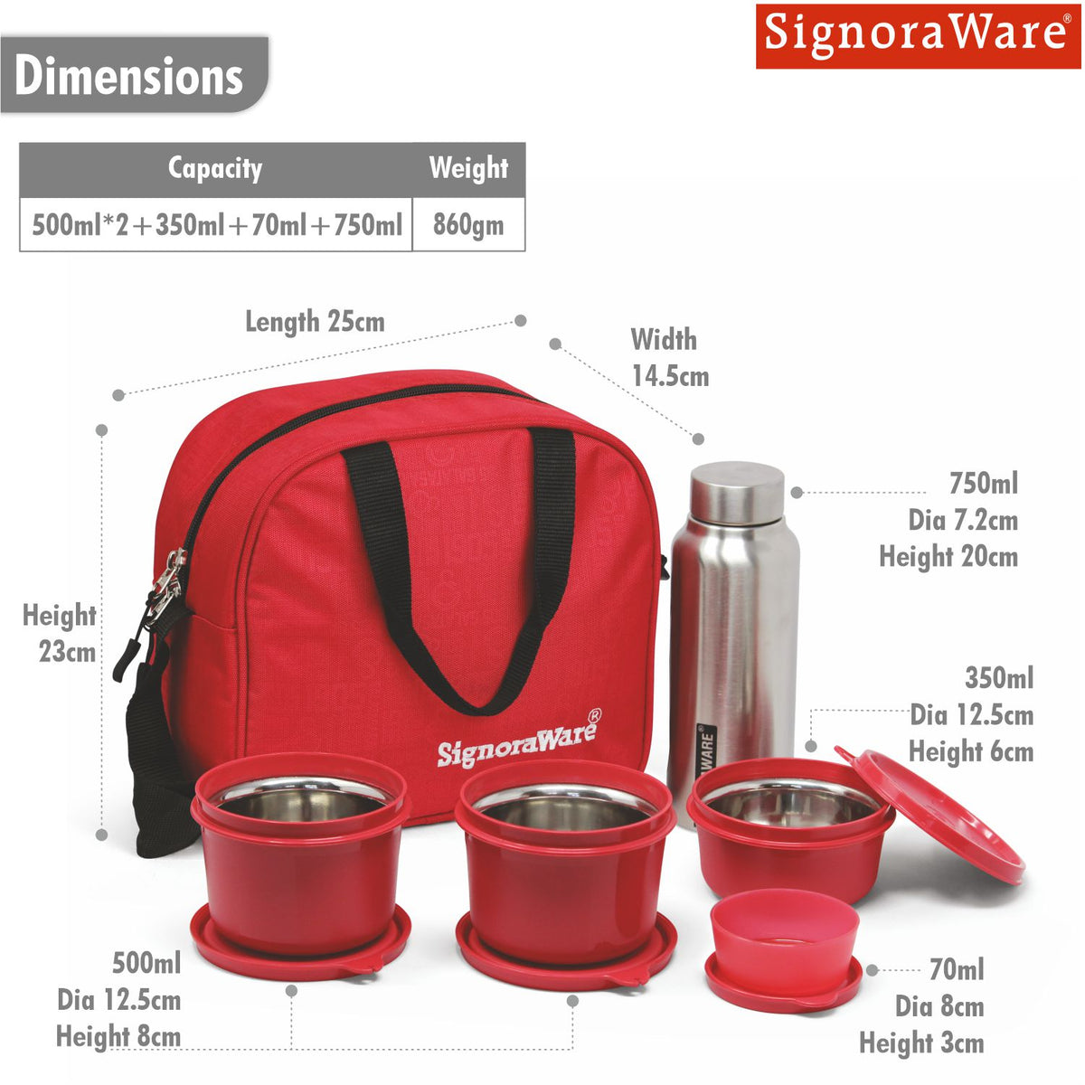 MS Steel Lunch Box with Bottle