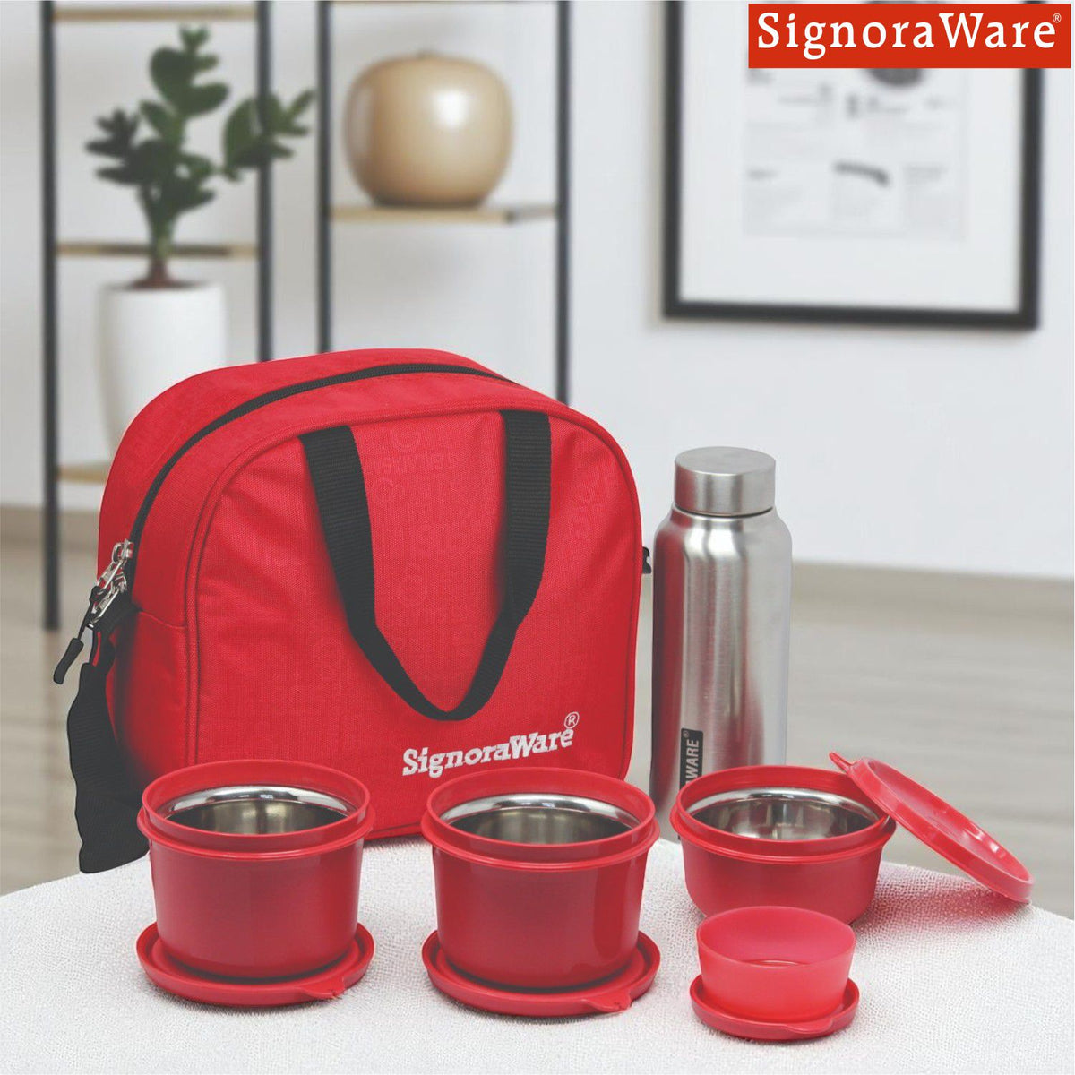 MS Steel Lunch Box with Bottle