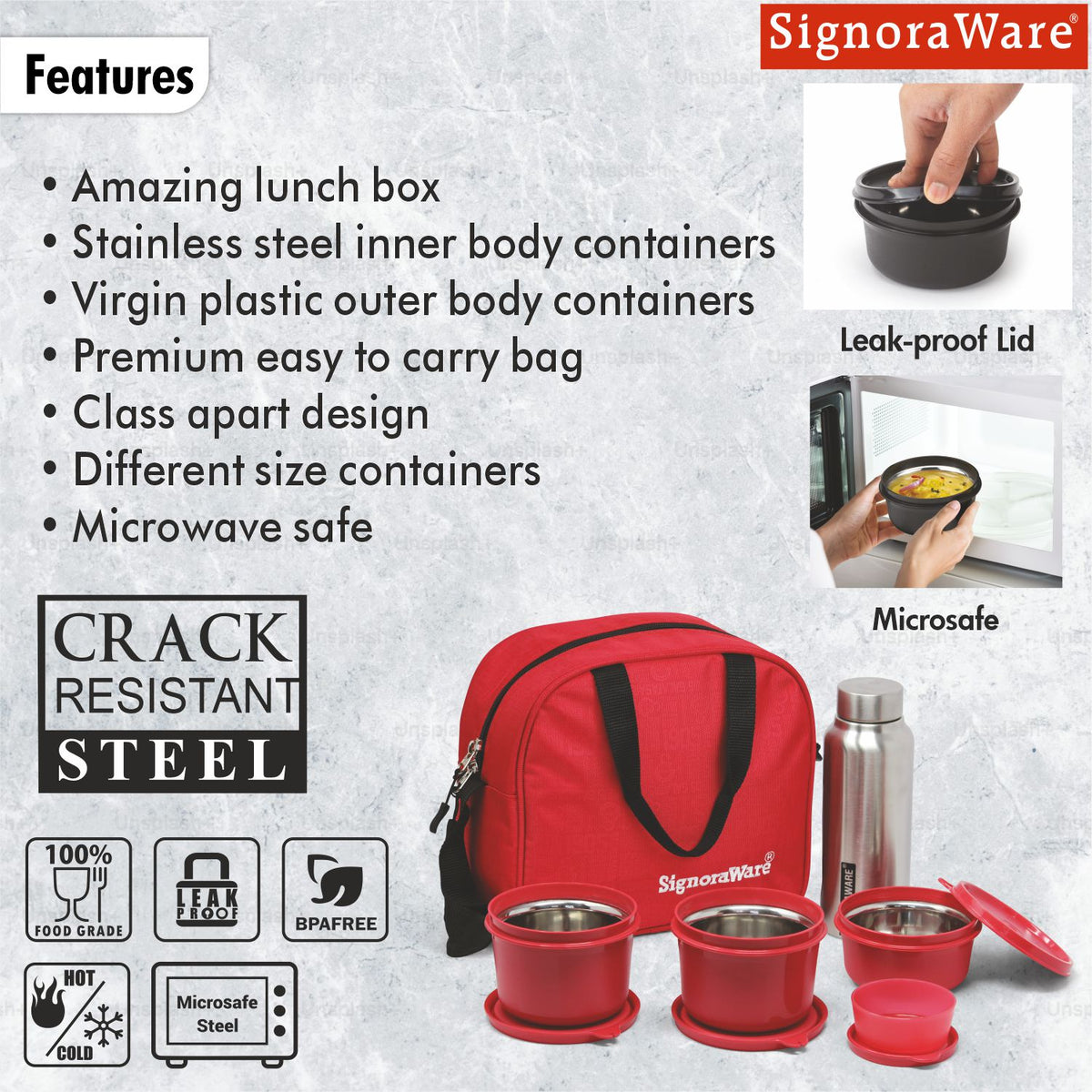 MS Steel Lunch Box with Bottle