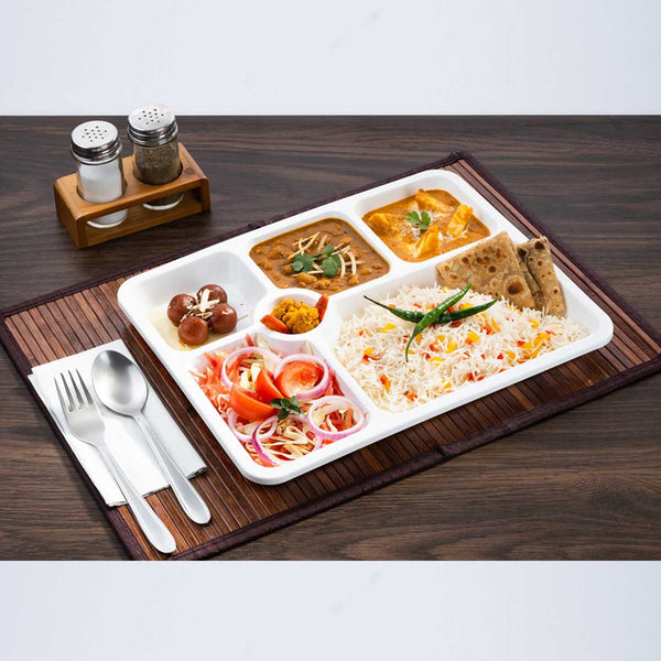New Stack Thali (Set/3) | Thali 5 in 1 for Canteens, Hospitals and Midday lunch platters | Plastic food plate with partitions | Bhojan Thal