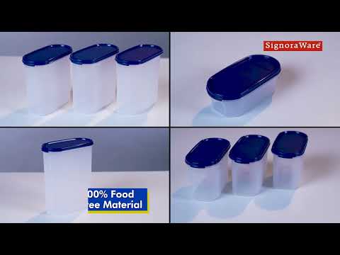 Oval Modular Multi-Purpose Plastic Containers Set of 8 with Lid for Kitchen | Food Grade BPA Free Leak Proof (Set Contains -2.3Litersx1 | 1.7Litresx3 | 1.1 Litresx3 | 500mlx1 | Mod Blue)