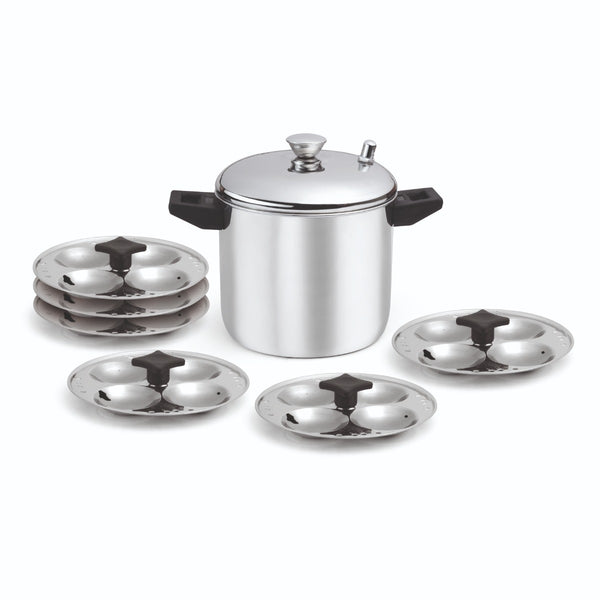 Modern Steel Idli Cooker 6 Plates | Stainless Steel Idli Cooker 24 Cavity Panai | Idli Maker with Steamer Cooker | Idly Panai, Idli Pot | Idli Maker with Steamer and Gas Stove Compatible, Silver