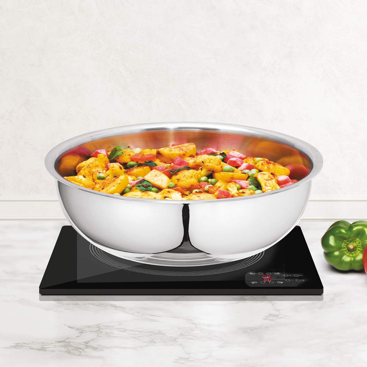 Artista Triply Stainless Steel Shallow Tasla with Lid| Silver (Induction and Gas Stove Friendly), 28cm, 4600ml
