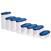 Oval Modular Multi-Purpose Plastic Containers Set of 8 with Lid for Kitchen | Food Grade BPA Free Leak Proof (Set Contains -2.3Litersx1 | 1.7Litresx3 | 1.1 Litresx3 | 500mlx1 | Mod Blue)