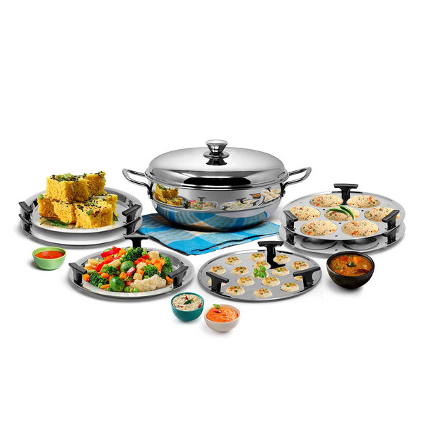 7 Pcs. All Rounder Multi Kadhai | Induction Bottom | All-in-One Stainless Steel Kadhai