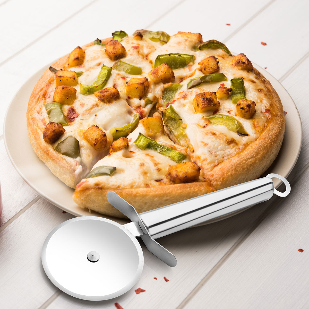 Stainless Steel Pizza Cutter | Super Sharp Pizza Slicer-Rocker with Non-Slip Handle, Easy to Clean.