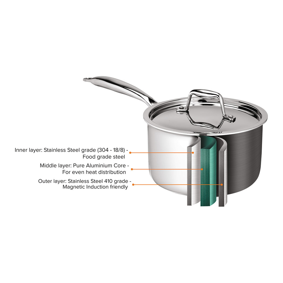 Artista Tri Ply Saucepan with Lid 16cm 1700ml |